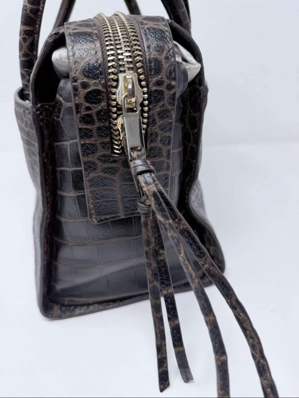 Vince Camuto Dark Brown Croc-Embossed Leather Tote with Matching Pouch - Picture 10 of 10